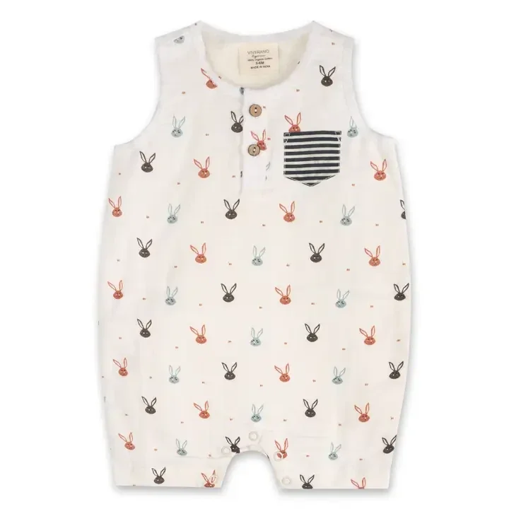 Barboteuse courte Mini lapin pour bébé (mousseline biologique) - Viverano