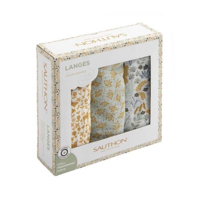 Lot de 3 langes bio Promenons-nous - Sauthon