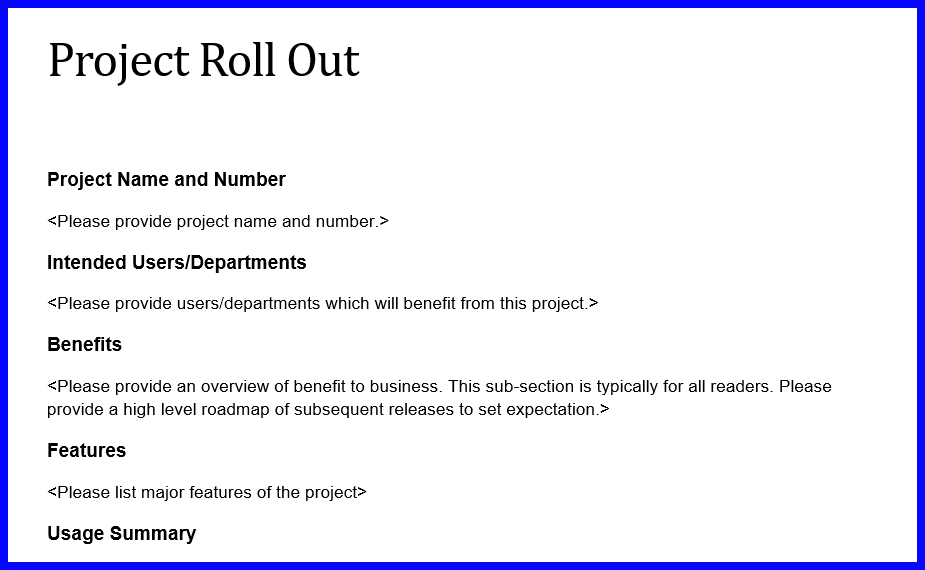 Project Roll Out Template