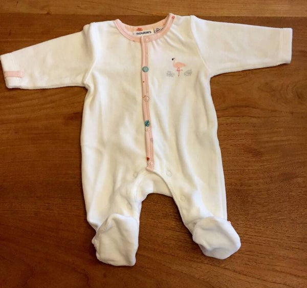 Noukie's - Pyjama velours ecru flamingo