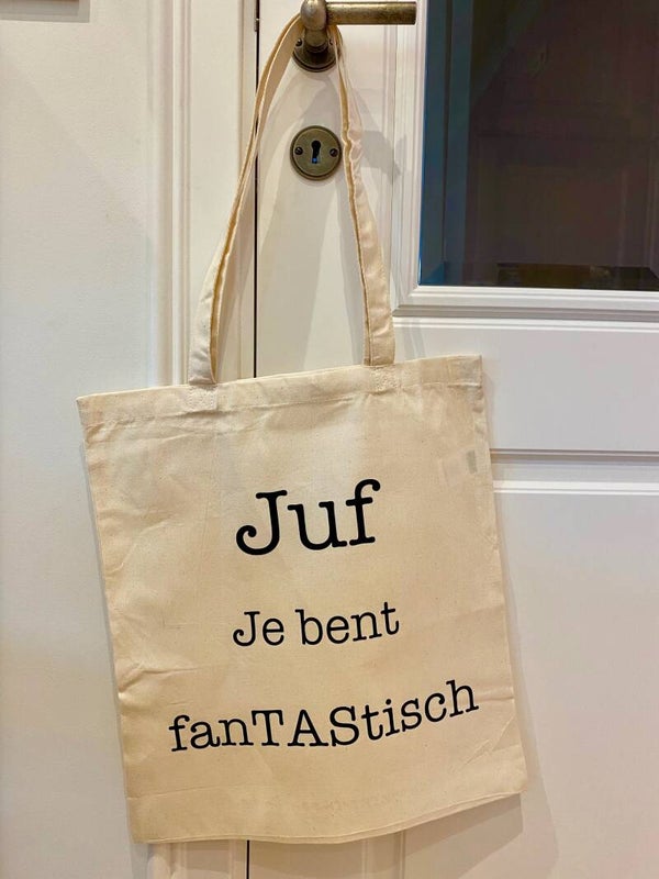 Katoenen tas natural - tekst: Juf je bent fanTAStisch
