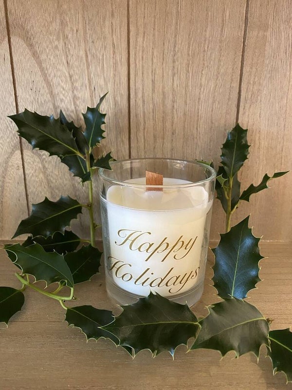 Kaars medium wit met houten wiek