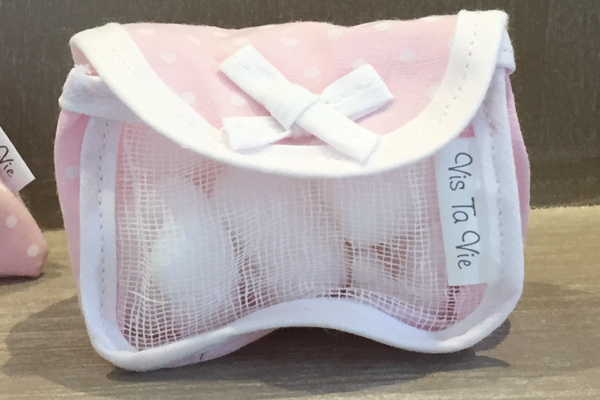 Zakje tarlatan - Roze met witte bolletjes