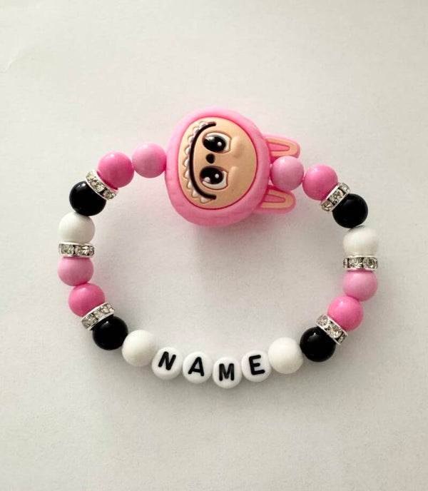 Pink Lafufu Personalised Beaded Bracelet