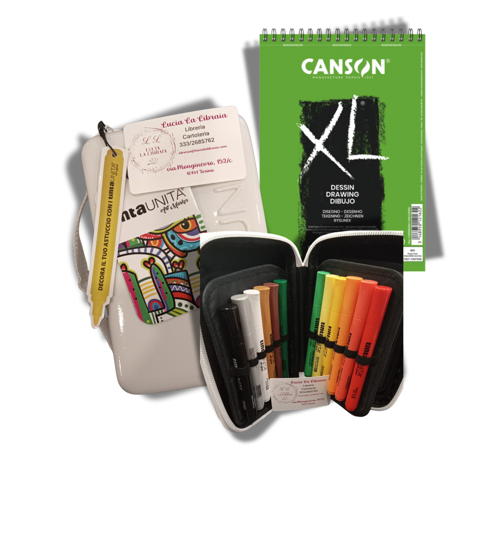 MARKER ACRILICI TINTA UNITA con ASTUCCIO DA DECORARE + BLOCCO SPIRALE XL-DESSIN CANSON