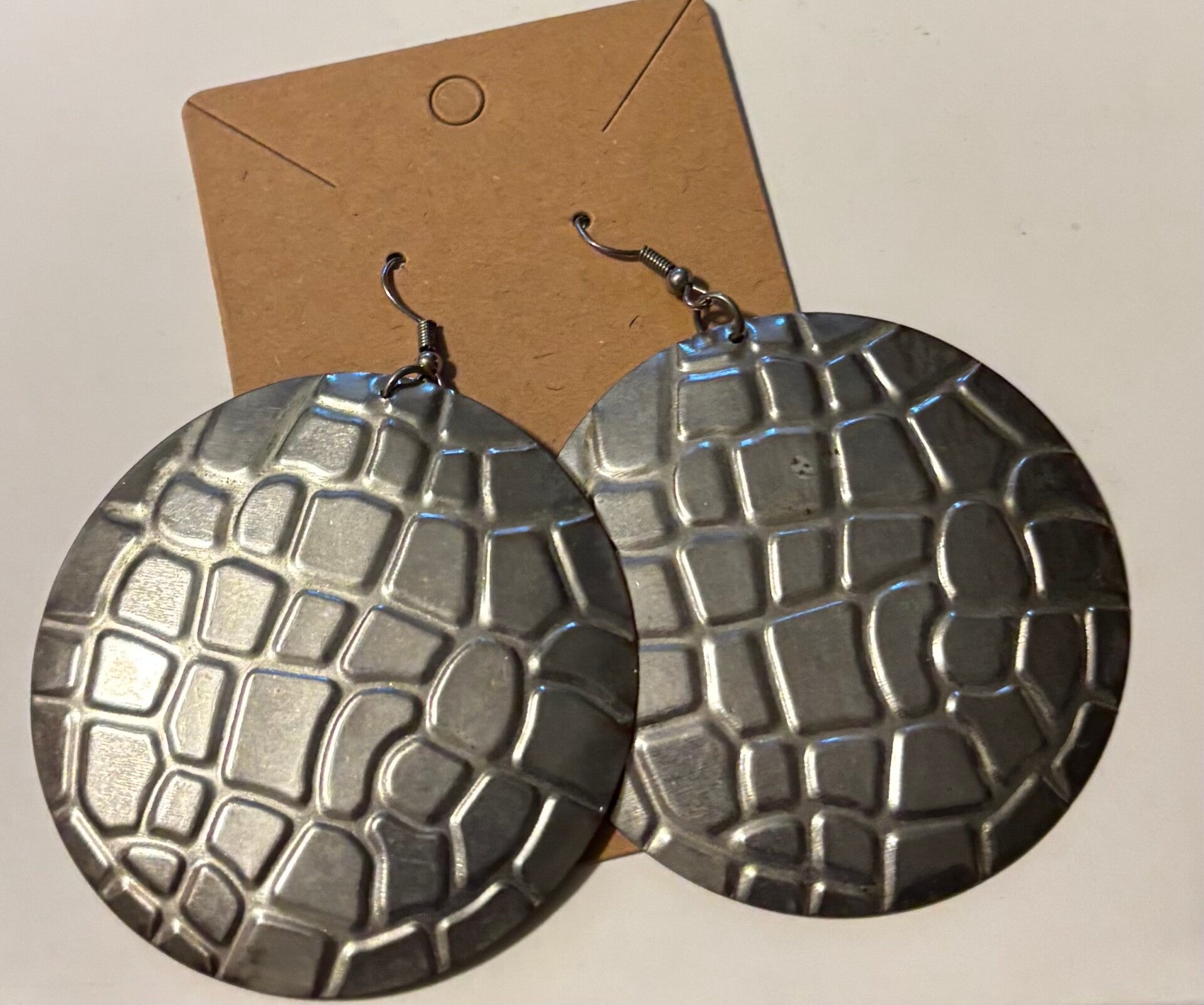 Large Silvertone Hammered Earrings