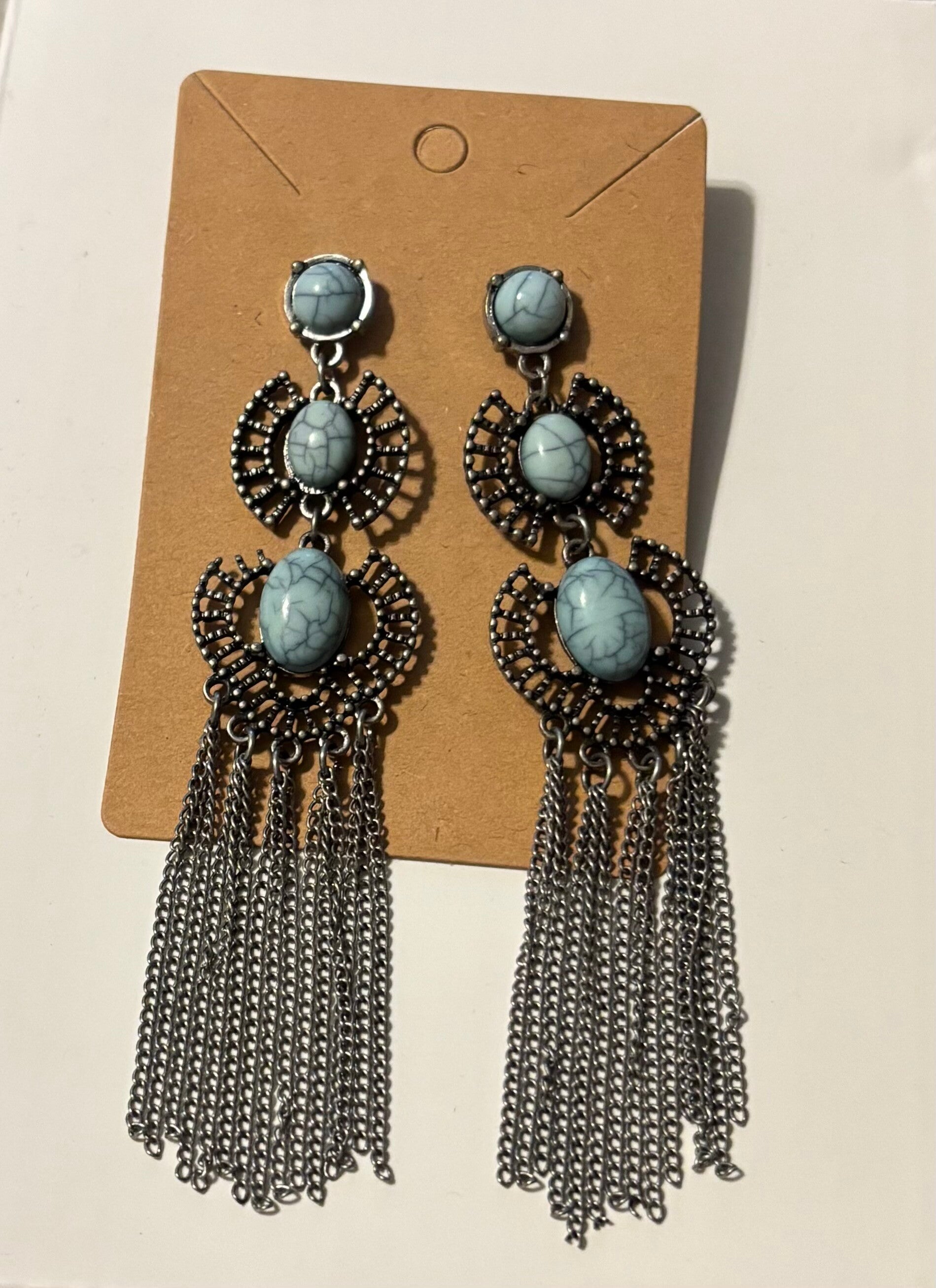 Faux Turquoise Boho Dangling Earrings