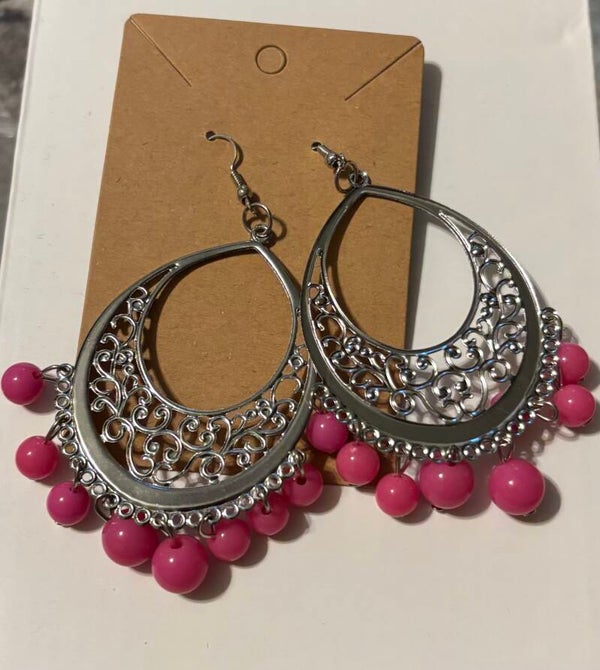 Pink Beaded Dangle Earrings