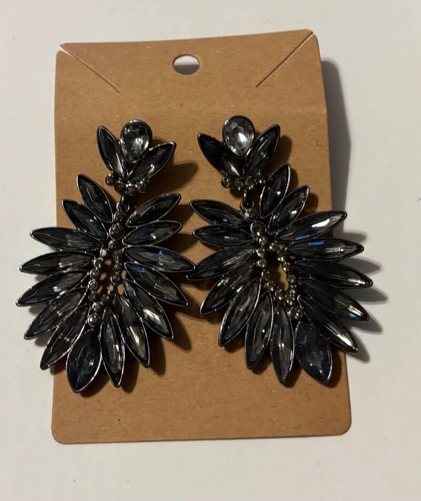 Black Glass Leaf Earrings