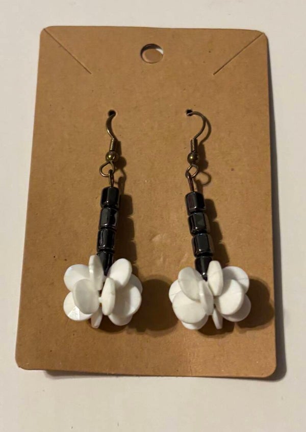 Hematite/White Dangling Earrings