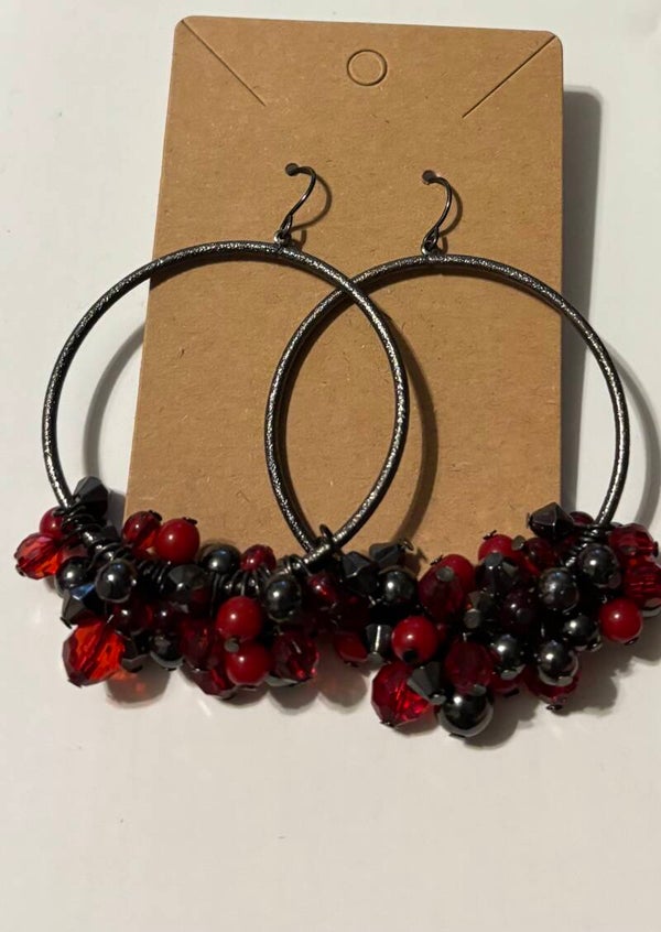Red and Black Hoop Dangling Earrings
