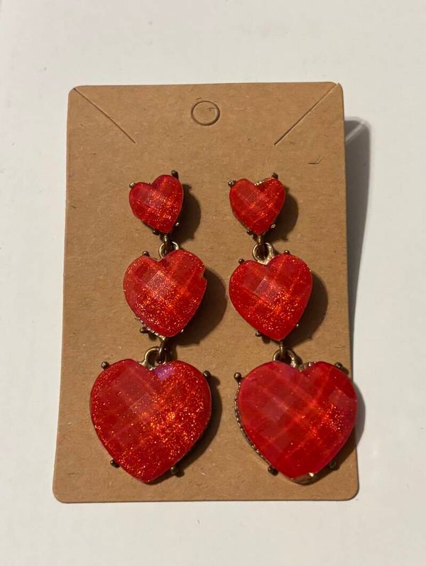 Faceted Red Resin Heart Dangling Earrings