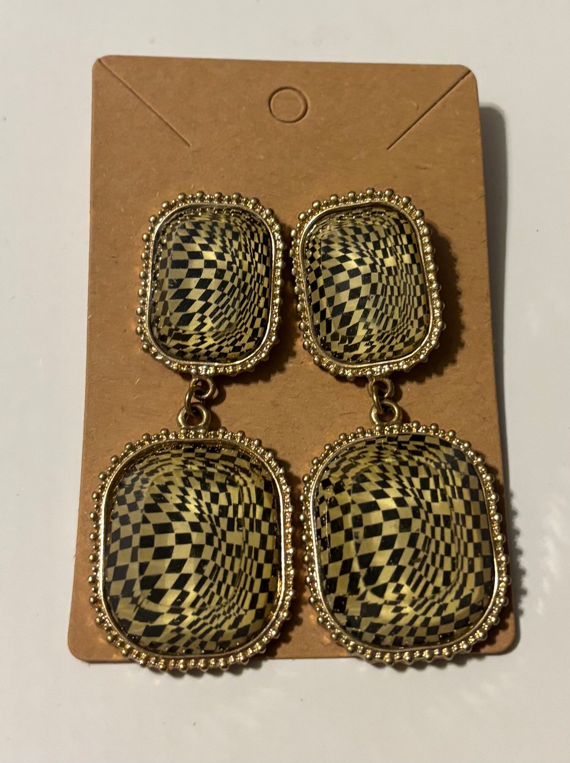Checker Print Dangling Earrings