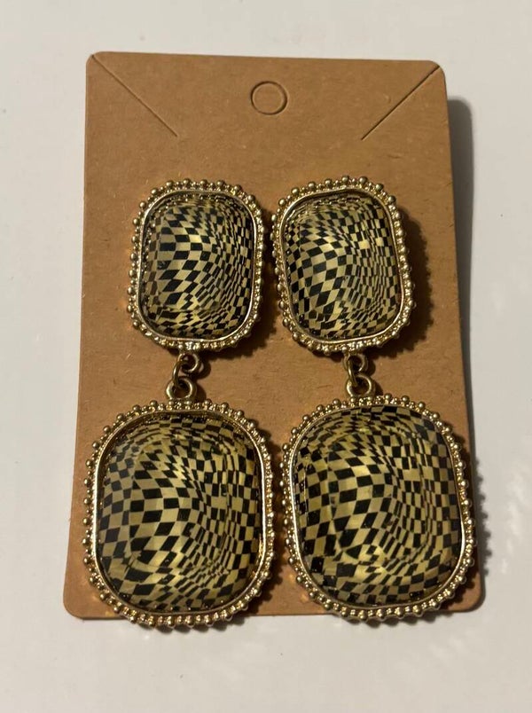 Checker Print Dangling Earrings