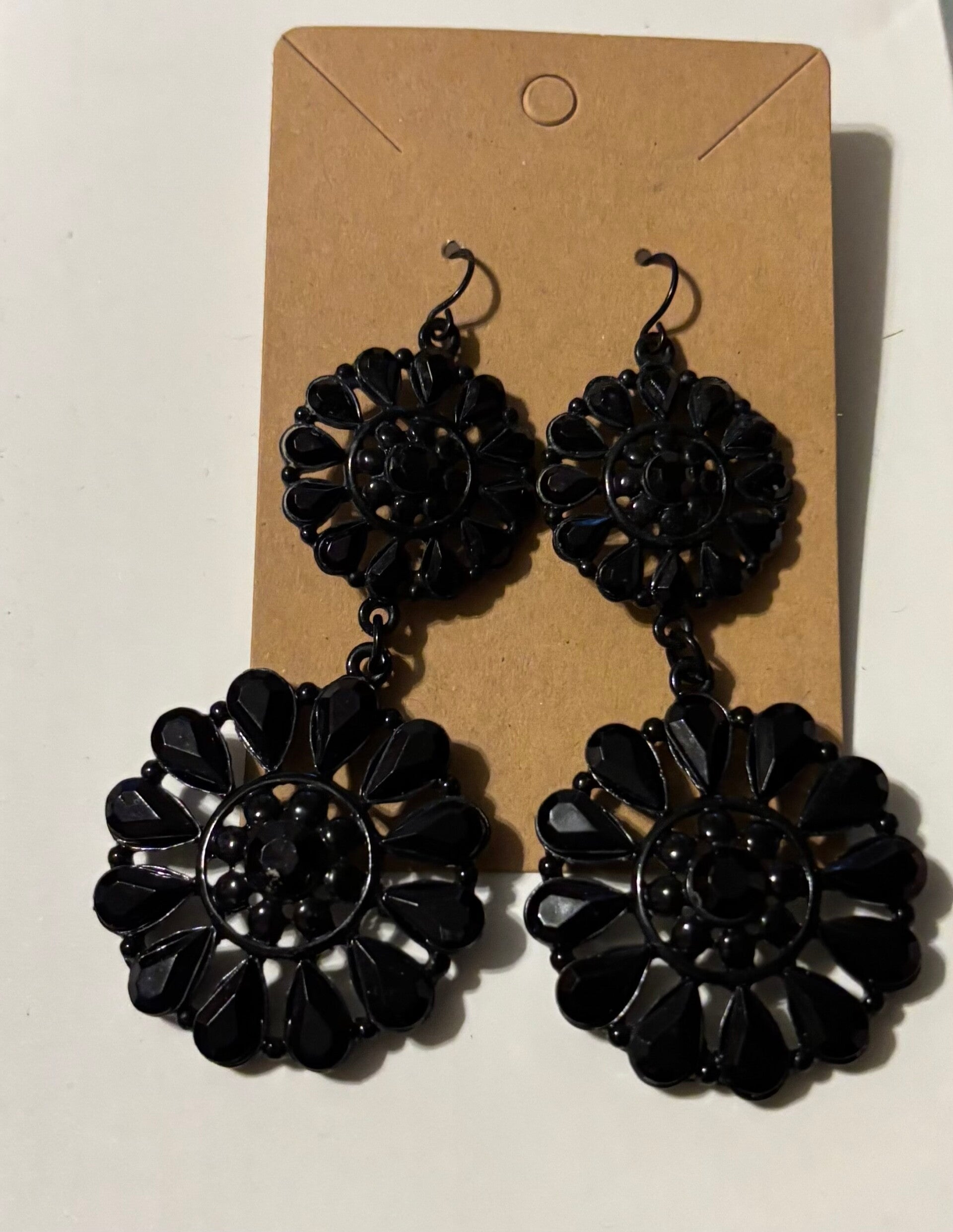 Large Black Floral Pierced Earrings
