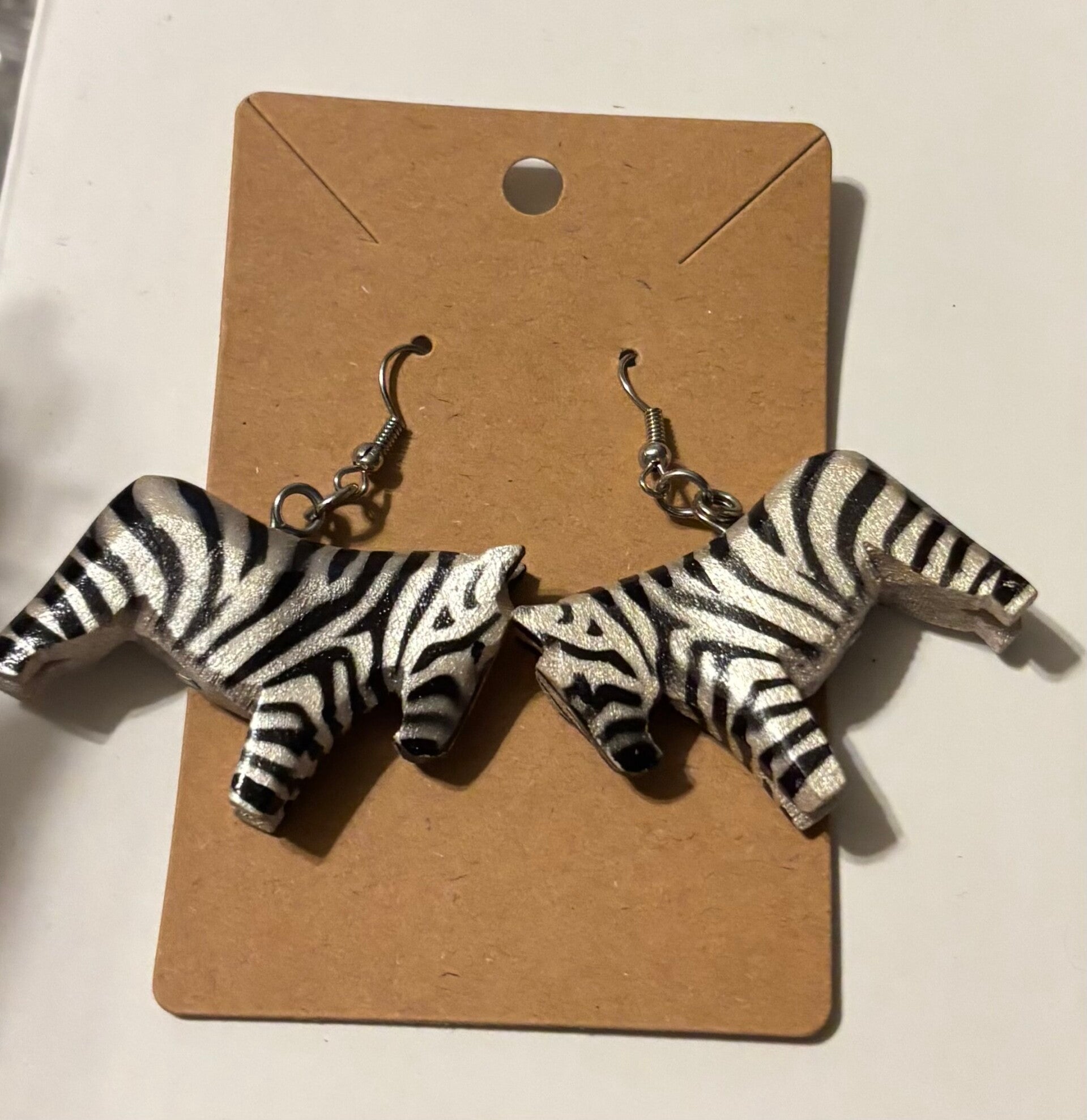 Wooden Zebra Pierced Earrings