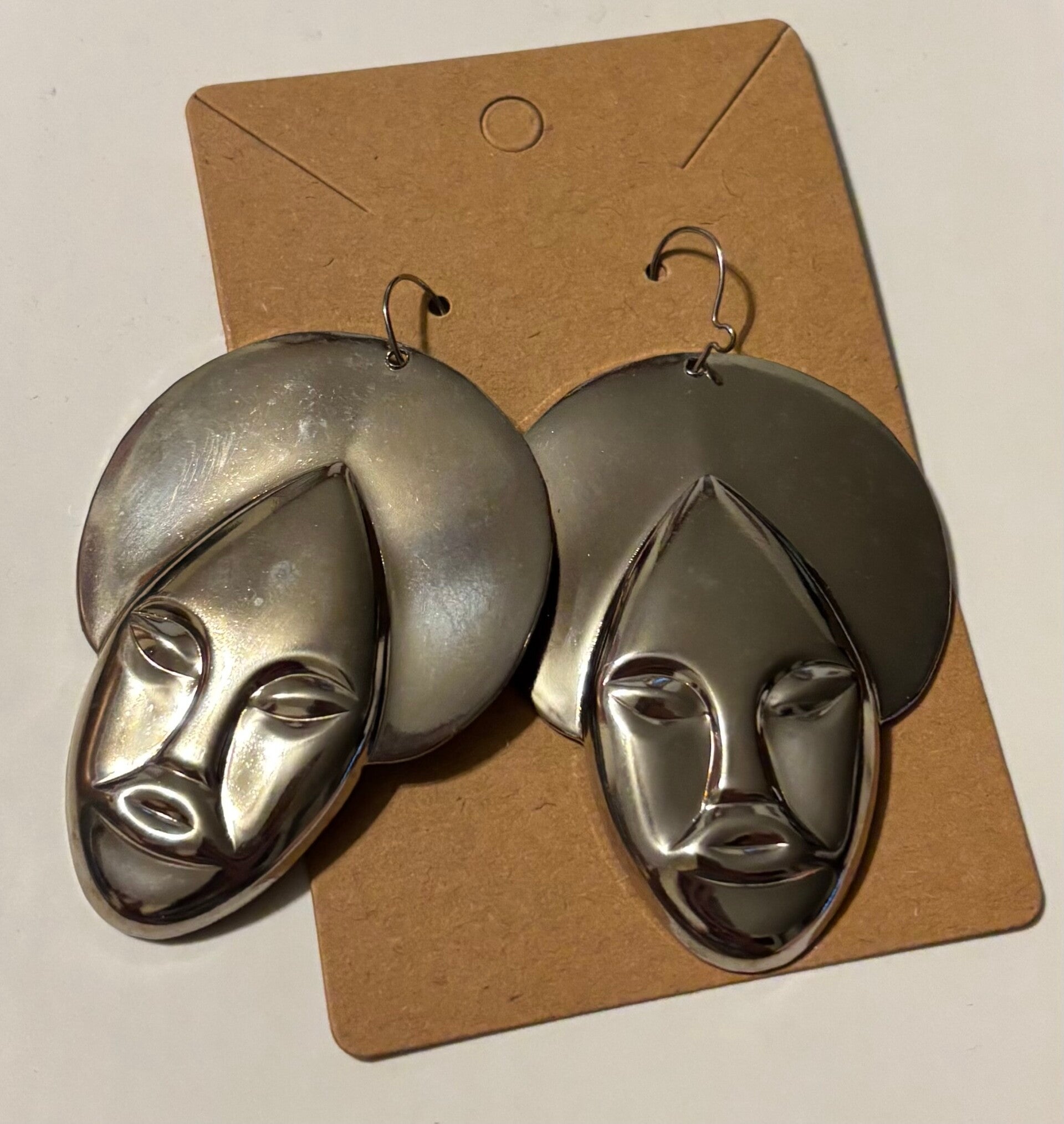 Vintage Silvertone Blackamoor Face Earrings