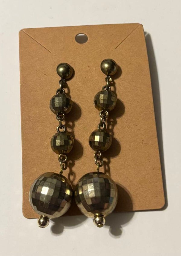Goldtone Disco Ball Dangling Earrings
