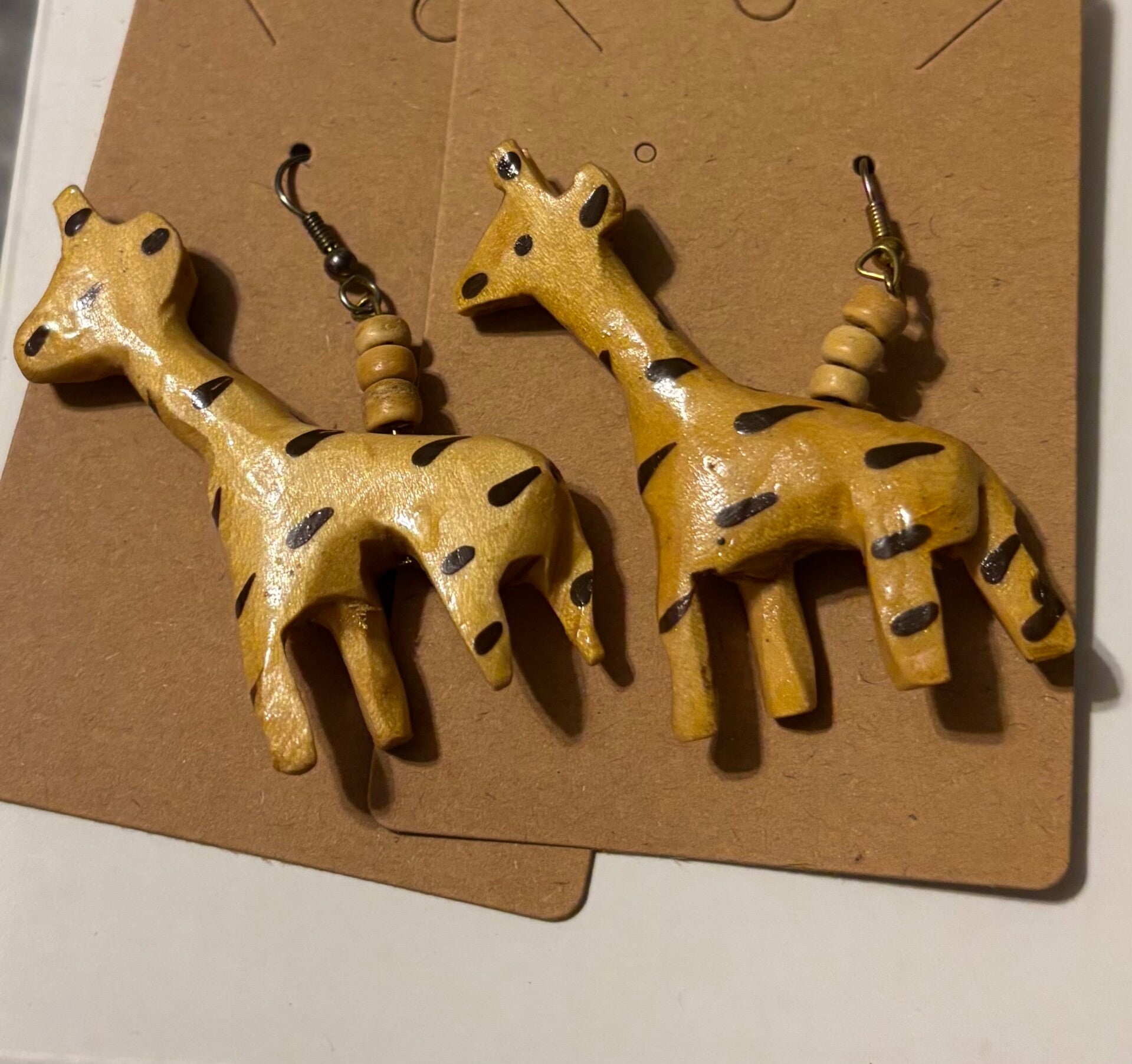 Wooden Giraffe Pierced Earrings