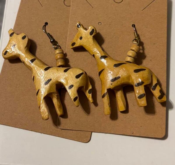 Wooden Giraffe Pierced Earrings