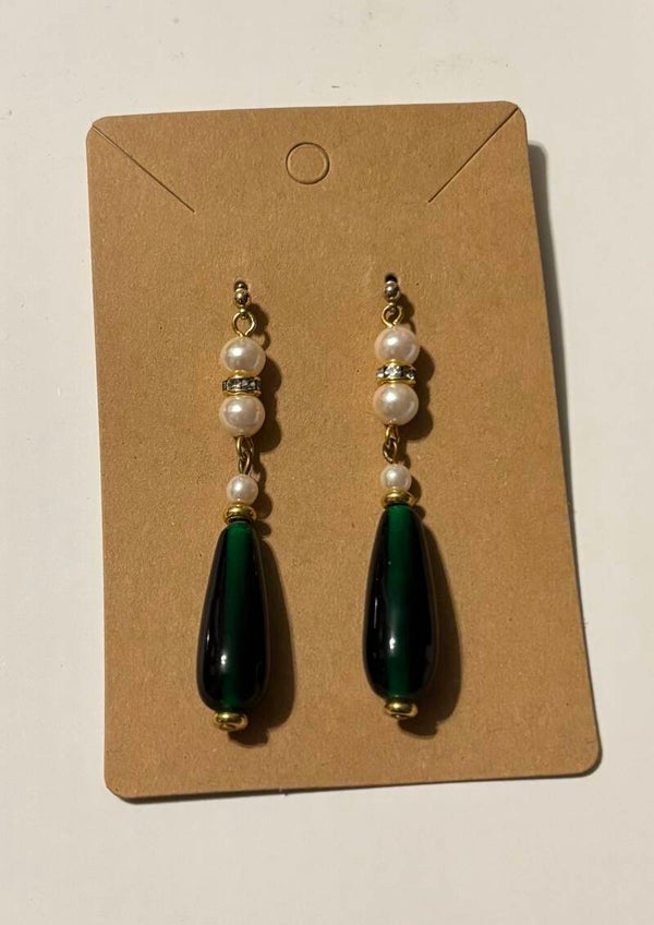 Green/Pearl Dangling Earrings