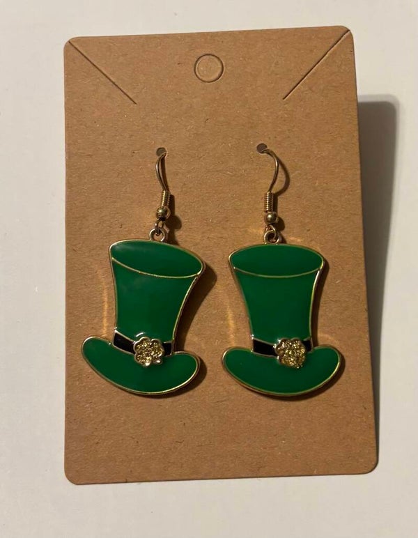Vintage Enamel Leprechaun Hat Earrings