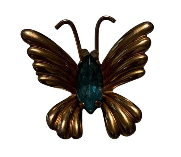 Small Coro Butterfly Brooch with Blue Stone