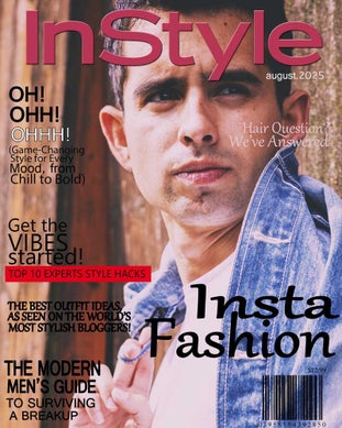 Mann in Jeansjacke auf dem Cover des „InStyle“-Magazins, August 2025 – Themen zu Fashion, Männerstyle und Haartrends.
