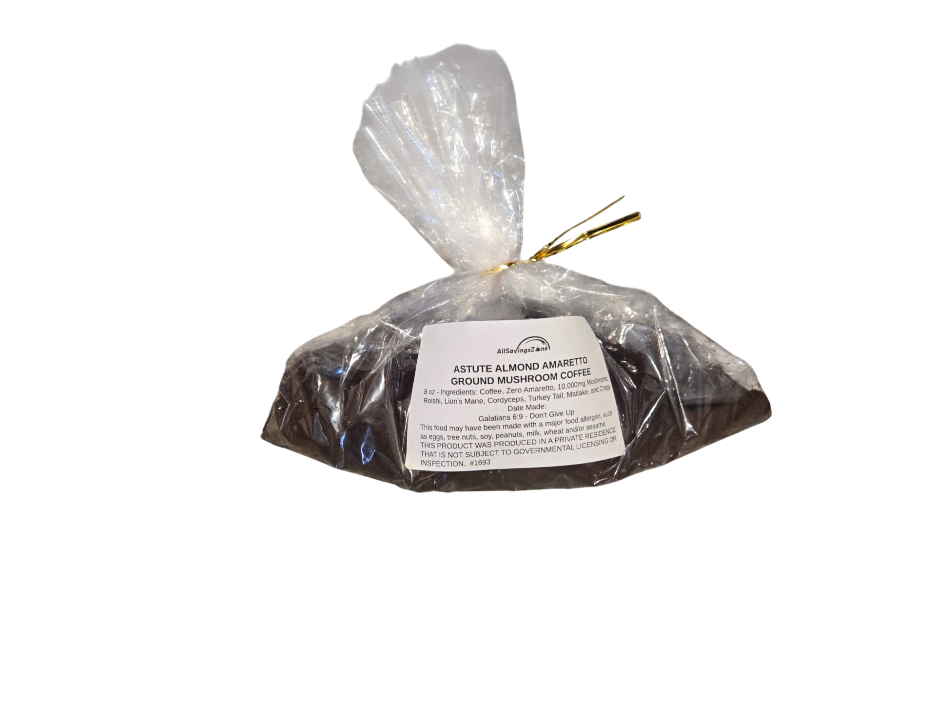 Ground Mushroom Astute Almond Amaretto Coffee - Zero Alcohol Flavor - 8oz