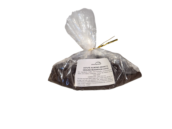 Ground Mushroom Astute Almond Amaretto Coffee - Zero Alcohol Flavor - 8oz