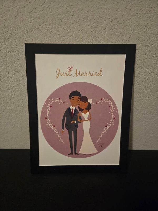 Just Married - 11 x 17 - Black Velvet Trim