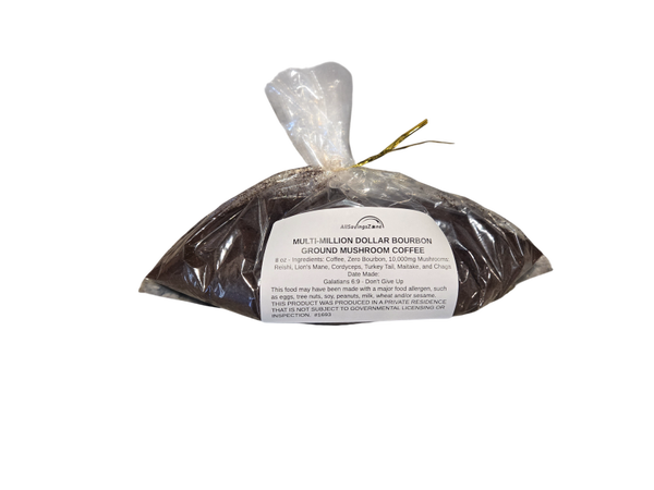 Ground Mushroom Multi-Million Dollar Bourbon Coffee - Zero Alcohol Flavor - 8oz