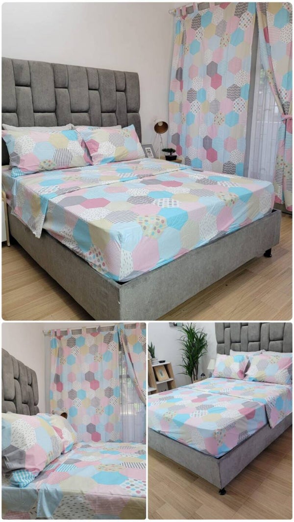 JUEGO DE SABANA MÁS CORTINA PARA CAMA 140