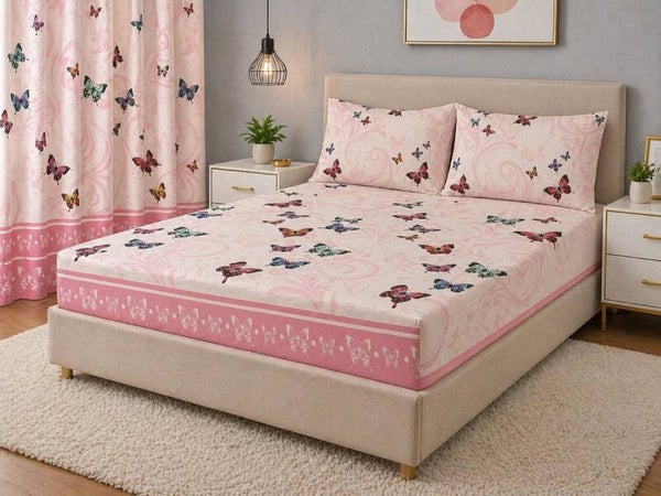JUEGO DE SABANA CON CORTINA PARA CAMA 140
