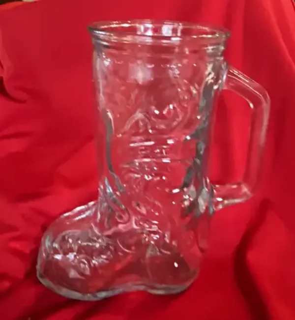 Unmarked Clear Glass Boot-Shaped Beer Mug Stein w/ Handle Glass Drinking Mug