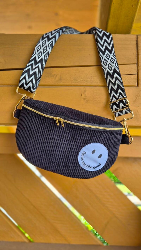 Crossbag Cord Schwarz Smiley