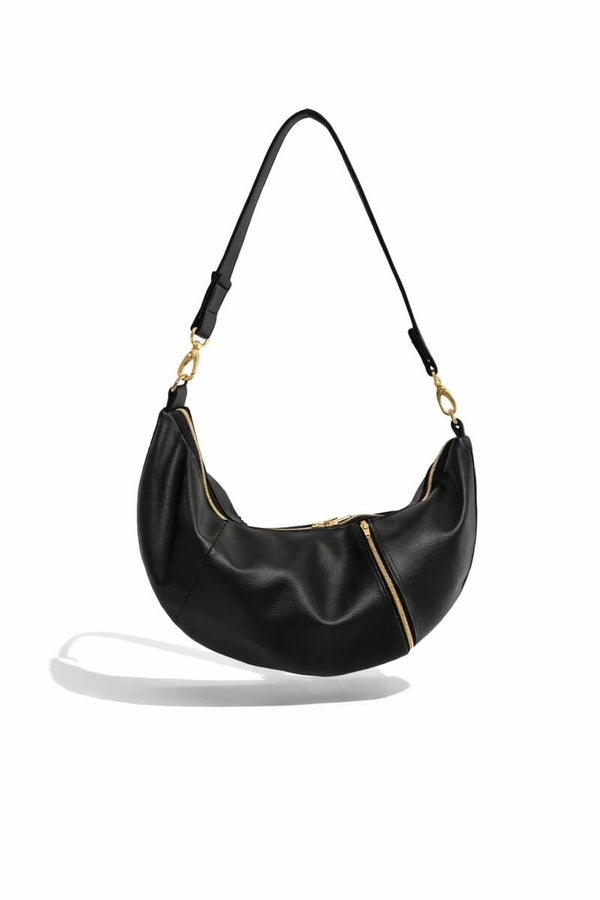 Handgemachte Croissant Bag – schwarze Schultertasche für Damen