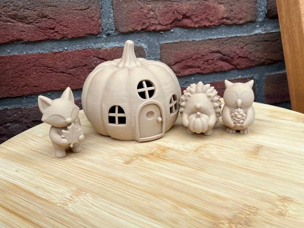Herfst dieren met pompoen huisje