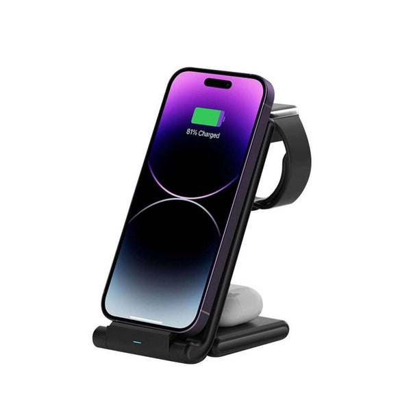 Draadloze Oplader Geschikt voor iPhone 15/14/13/12 series, Apple Watch 9/8/7/6/5 en AirPods Pro/3/2/1 - Inklapbaar 3-in-1 Draadloos Oplaadstation – Wireless Charger - Zwart