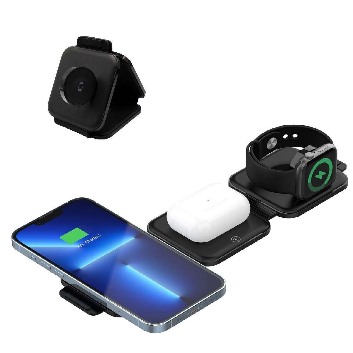 3-in-1 Draadloze Oplader voor iPhone, Apple Watch en AirPods – Wireless Charger Oplaadstation – Zwart