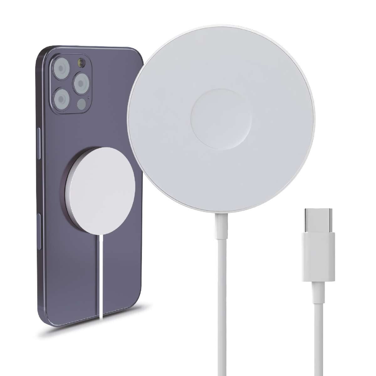 Magnetische Draadloze Oplader 15W Geschikt voor MagSafe iPhone 15/14/13/12 Series, AirPods 3/2/Pro, Apple Watch Alle Series, Samsung Galaxy Buds, S23/S22/S21/Note - USB C – 1M - Wit