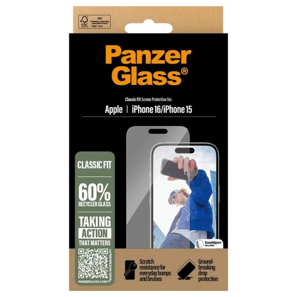 PanzerGlass Anti-Bacterial Screenprotector voor de iPhone 16