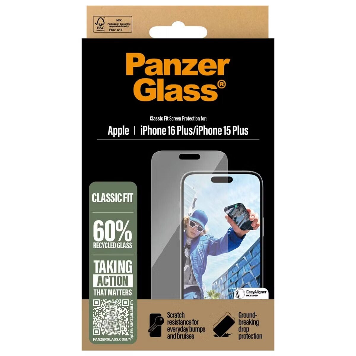 PanzerGlass Anti-Bacterial Screenprotector voor de iPhone 16 Plus