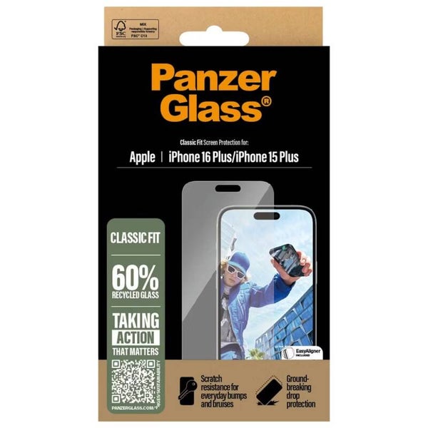 PanzerGlass Anti-Bacterial Screenprotector voor de iPhone 16 Plus
