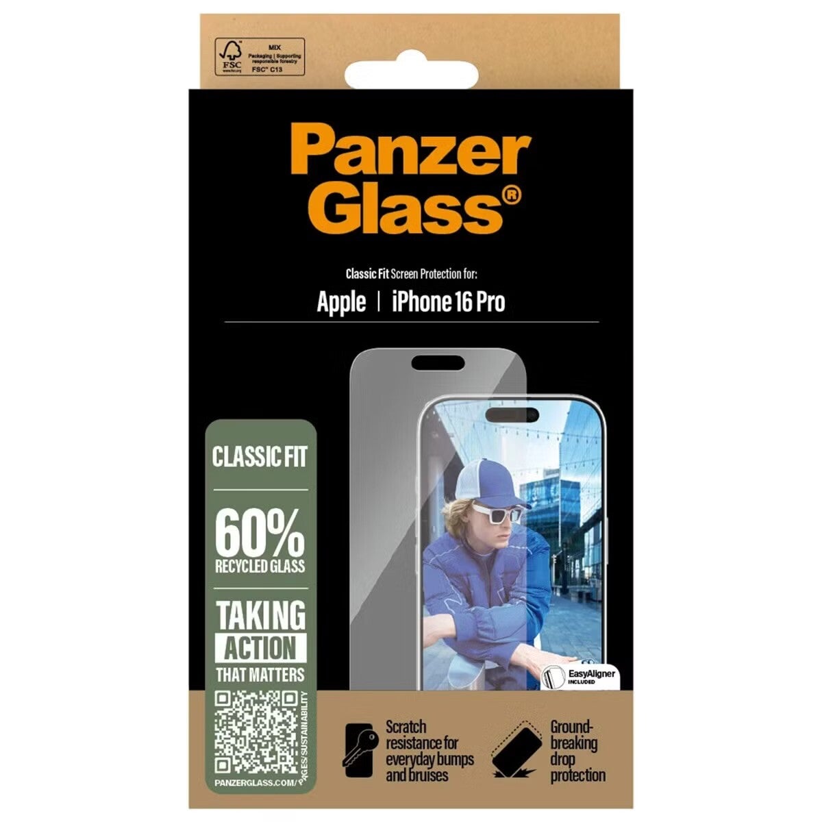 PanzerGlass Anti-Bacterial Screenprotector voor de iPhone 16 Pro