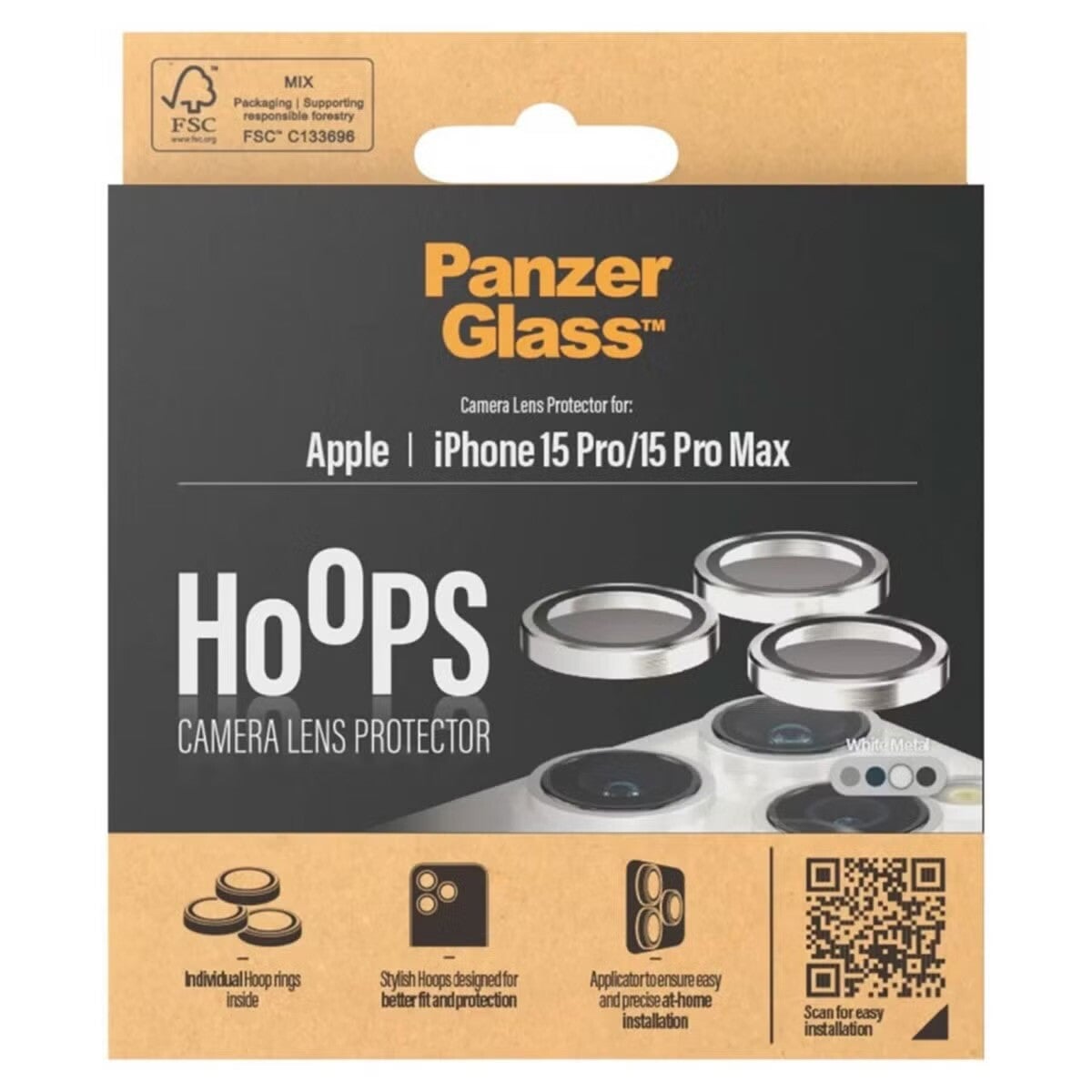 PanzerGlass Camera Protector Hoop Optic Rings voor de iPhone 15 Pro / 15 Pro Max - White Metal