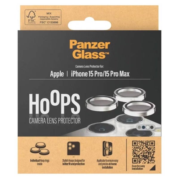 PanzerGlass Camera Protector Hoop Optic Rings voor de iPhone 15 Pro / 15 Pro Max - White Metal