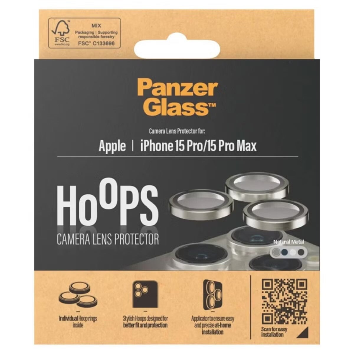 PanzerGlass Camera Protector Hoop Optic Rings voor de iPhone 15 Pro / 15 Pro Max - Natural Metal