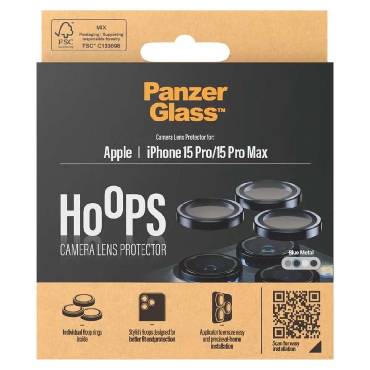 PanzerGlass Camera Protector Hoop Optic Rings voor de iPhone 15 Pro / 15 Pro Max - Blue Meta