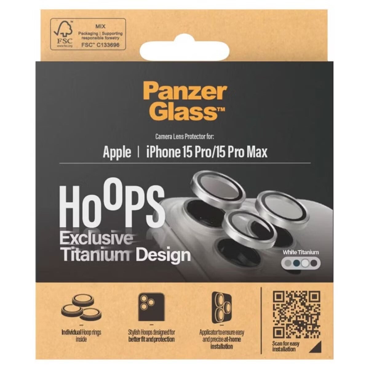 PanzerGlass Camera Protector Hoop Optic Rings voor de iPhone 15 Pro / 15 Pro Max - White Titanium
